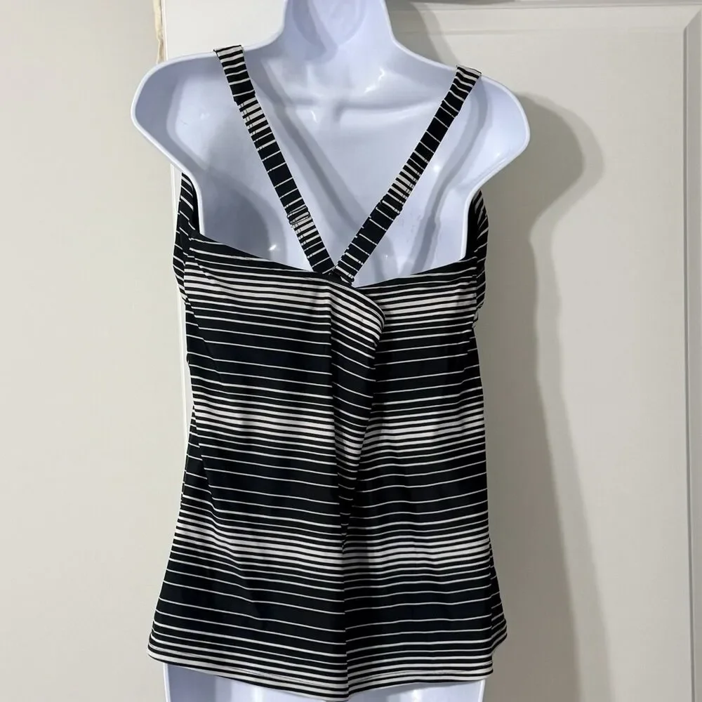 Addition Elle Black & White Striped Tankini Top | Floral Design | XL